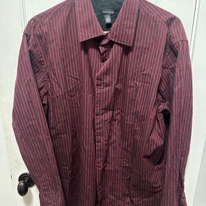 Van Heusen Men's Burgundy and Black Striped Shirt